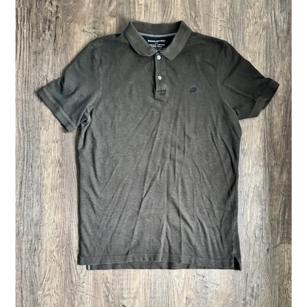 Banana Republic Mens size LT Brown Organic Cotton Mammoth Logo Pique Polo Shirt